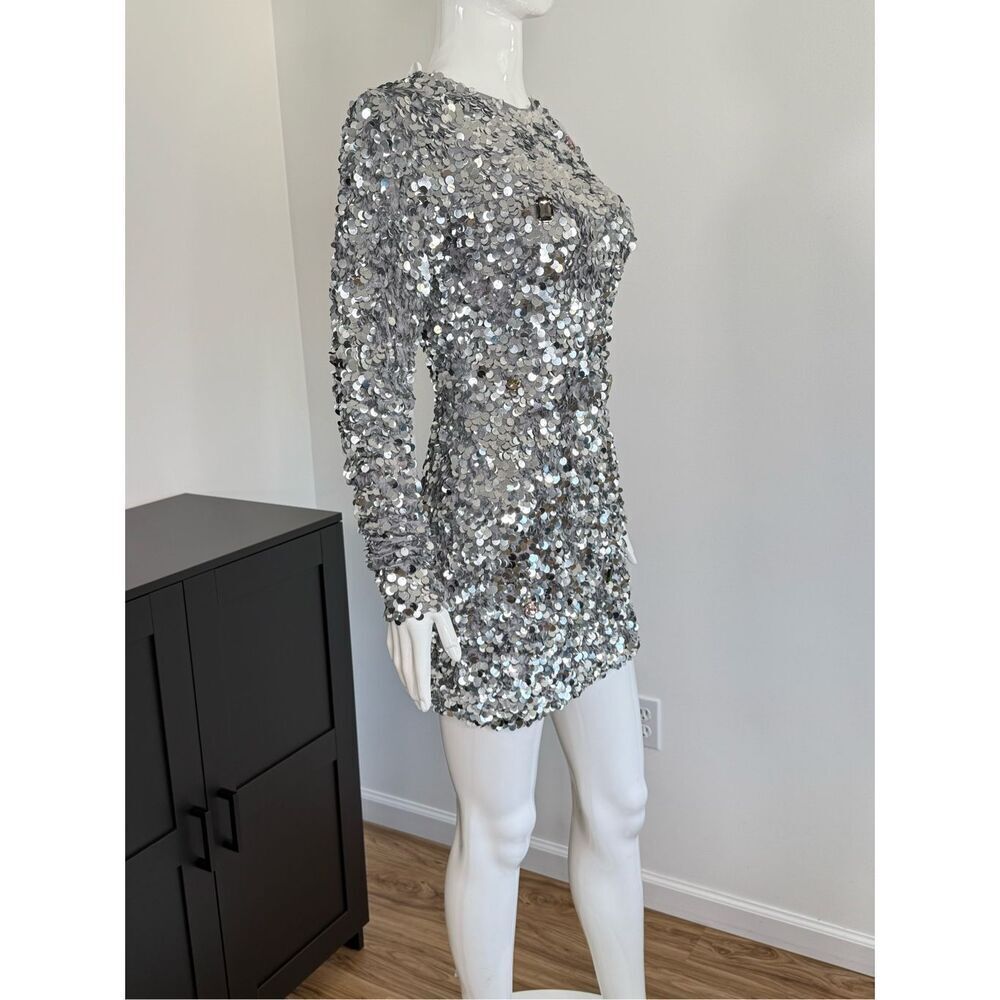 Cynthia Rowley Womens Sequin & Rhinestone Embellished Mini Dress Silver Sz 4 - Picture 9 of 12